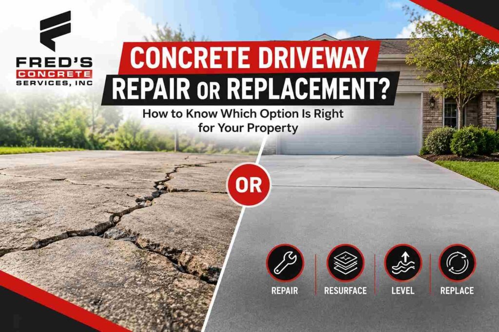 Concrete driveway repair or replacement options for property owners